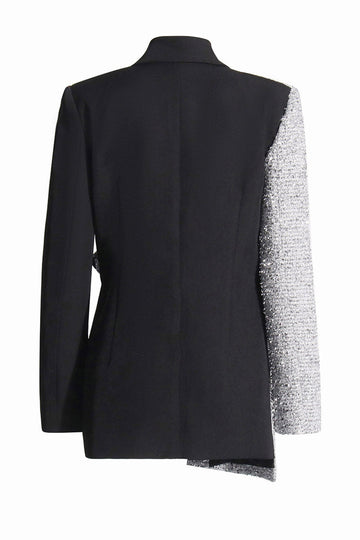 Srebrna Klapa Z Klapami Dopasowany Krój Damska Marynarka